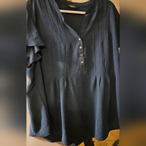 Navy Blouse with Button Accents